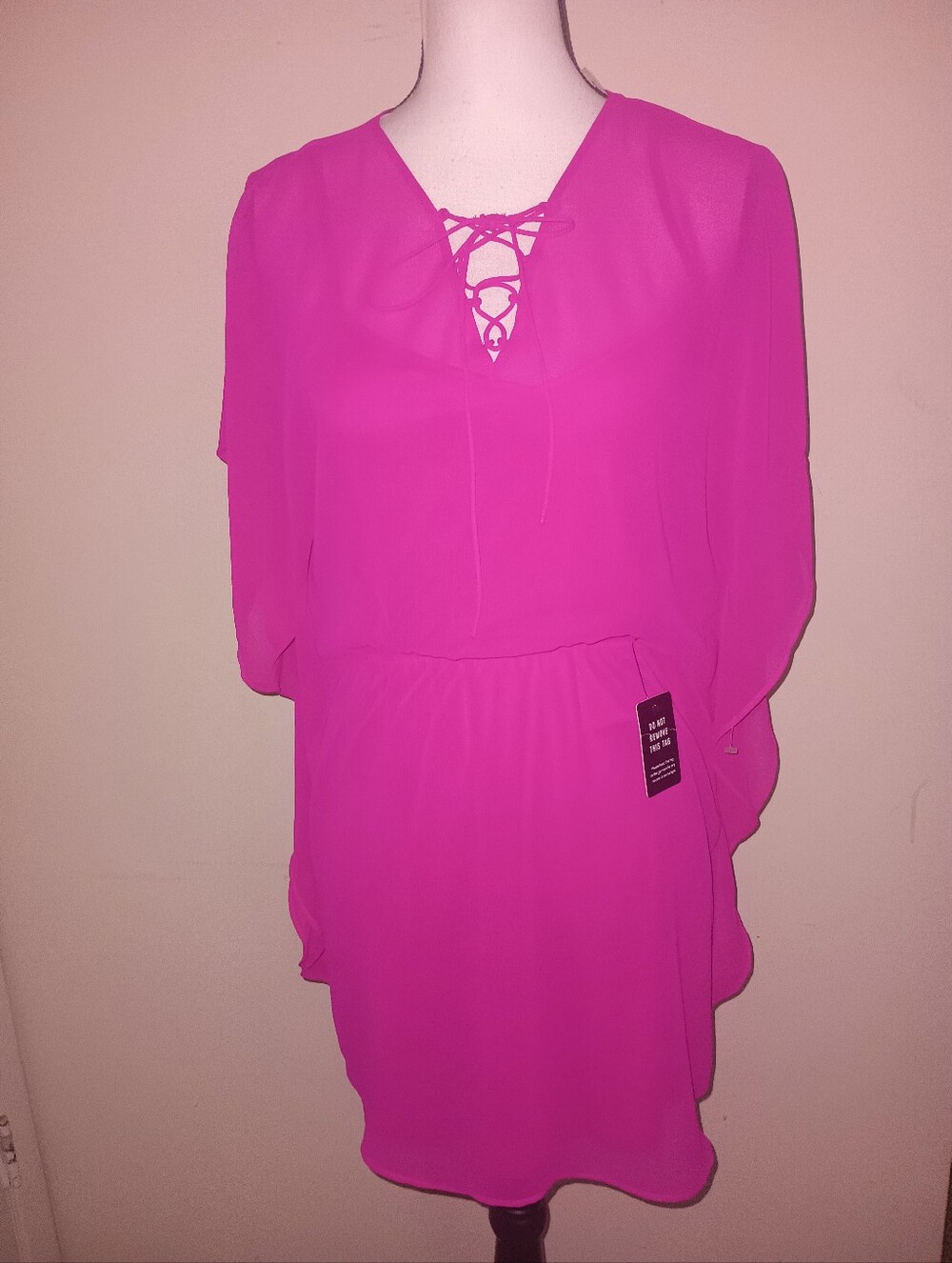 Express Hot Pink Lace-Up V-Neck Poolside Dress NWT SZXS